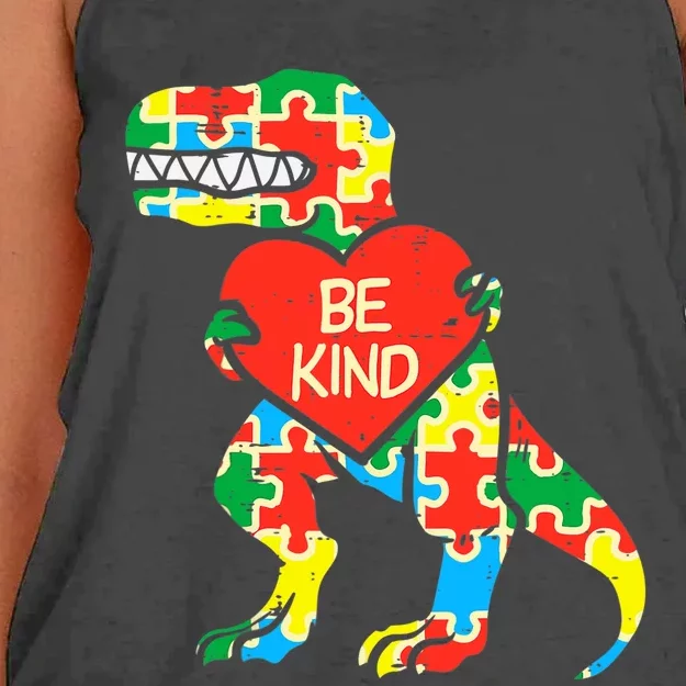 Be Kind Autism Awareness Dinosaur Boy Girl Toddlers Women's Knotted Racerback Tank