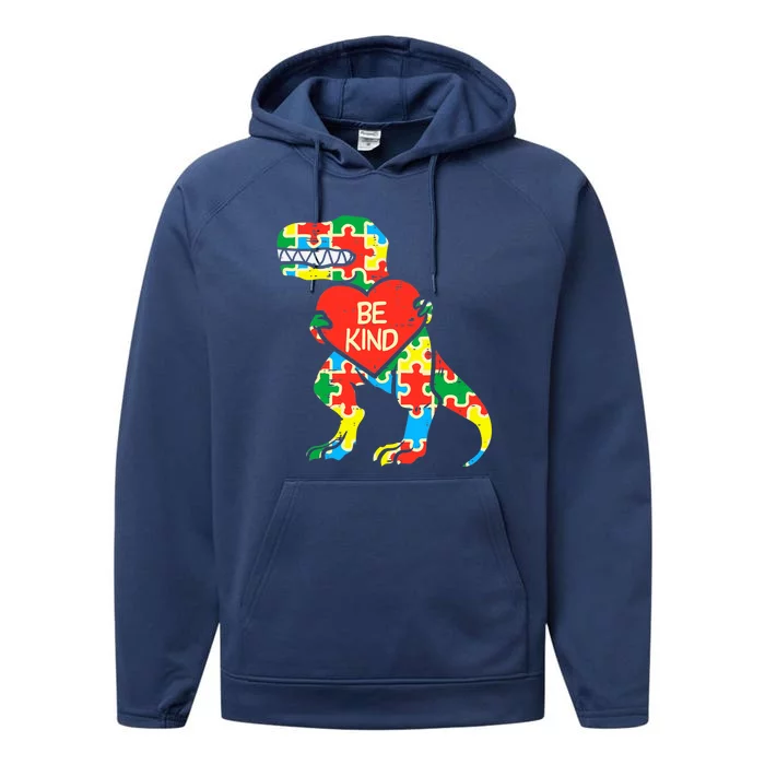 Be Kind Autism Awareness Dinosaur Boy Girl Toddlers Performance Fleece Hoodie