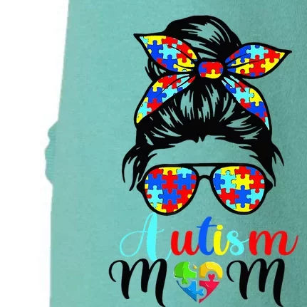 Be Kind Autism Awareness Messy Bun  Autism Mom Doggie 3-End Fleece Hoodie