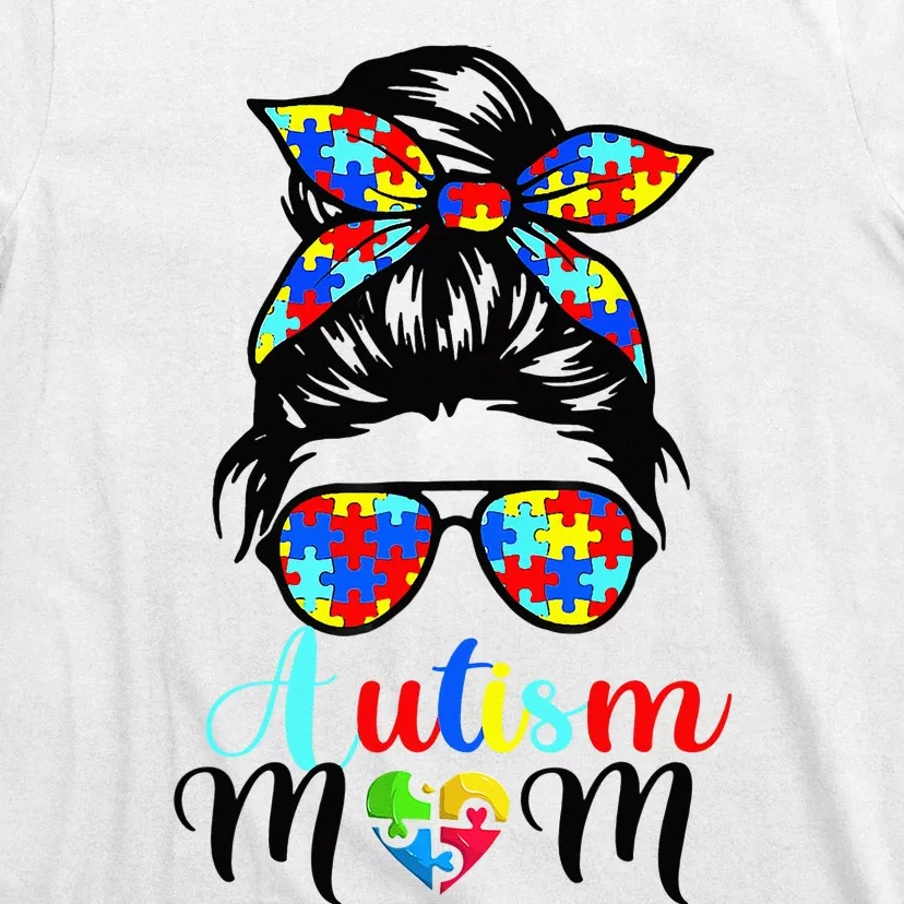 Be Kind Autism Awareness Messy Bun  Autism Mom T-Shirt