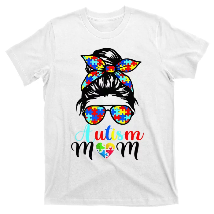 Be Kind Autism Awareness Messy Bun  Autism Mom T-Shirt