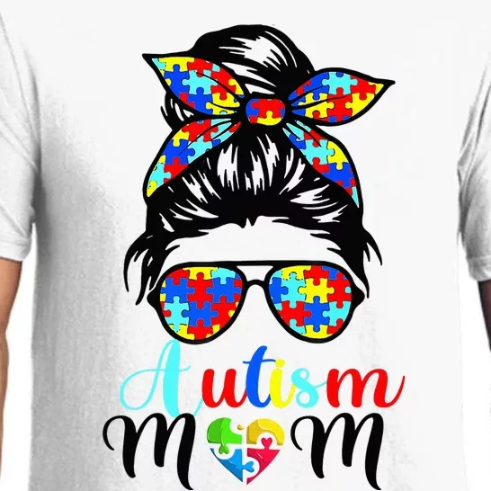 Be Kind Autism Awareness Messy Bun  Autism Mom Pajama Set