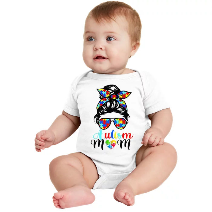 Be Kind Autism Awareness Messy Bun  Autism Mom Baby Bodysuit