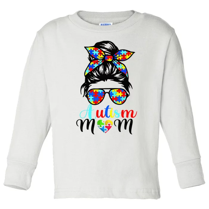 Be Kind Autism Awareness Messy Bun  Autism Mom Toddler Long Sleeve Shirt