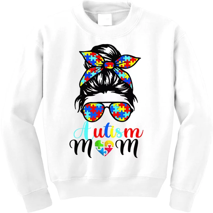 Be Kind Autism Awareness Messy Bun  Autism Mom Kids Sweatshirt