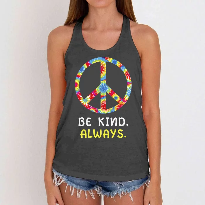 Be Kind Always Kindness Tie Dye Peace Sign Vintage Retro Women's Knotted Racerback Tank