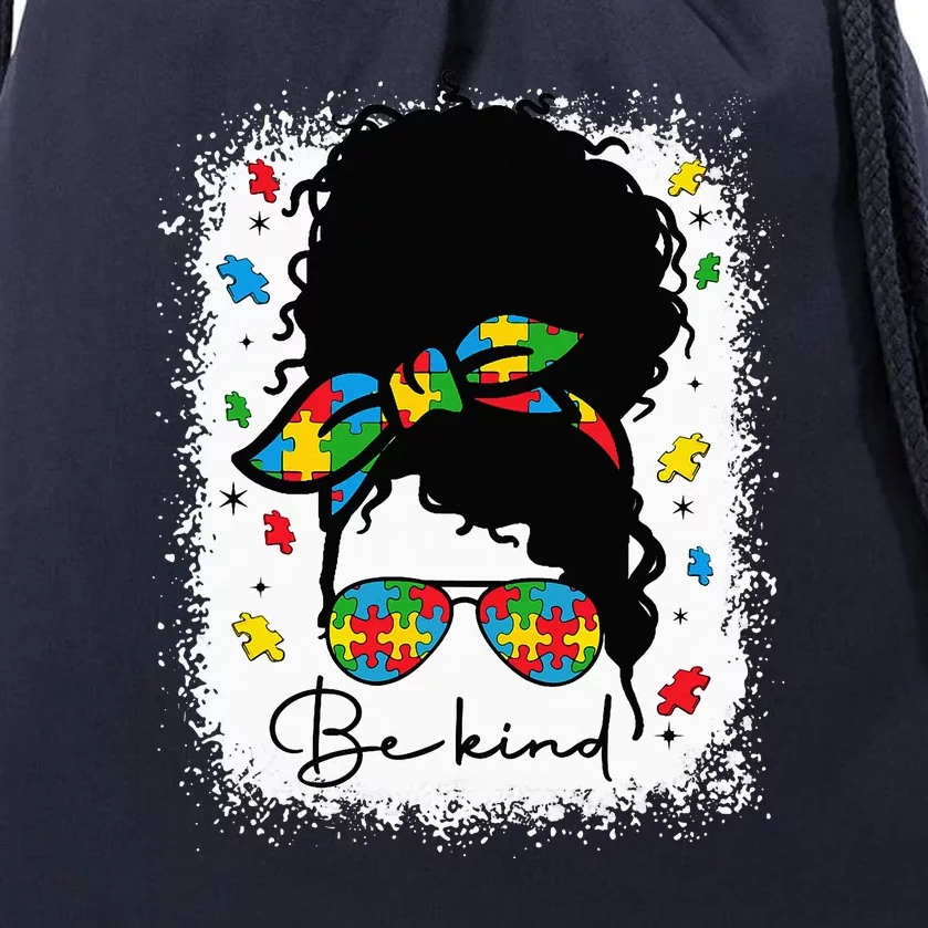 Be Kind Autism Awareness Messy Bun Afro Autistic Drawstring Bag