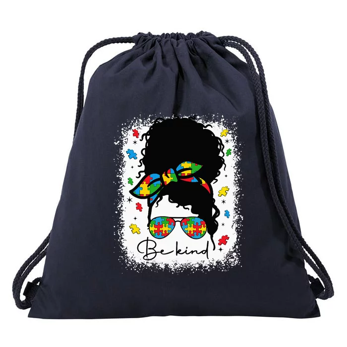 Be Kind Autism Awareness Messy Bun Afro Autistic Drawstring Bag