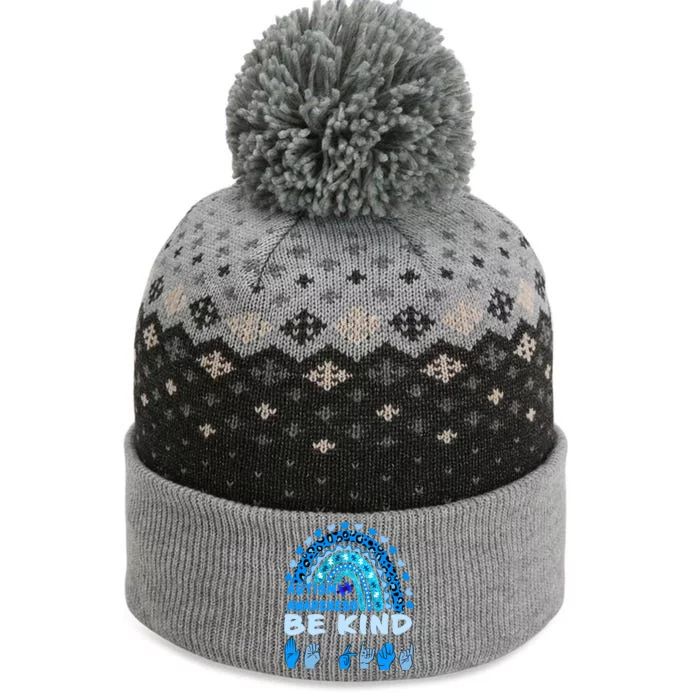 Be Kind Autism Awareness Rainbow Trendy BoHo Rainbow Leopard Print The Baniff Cuffed Pom Beanie