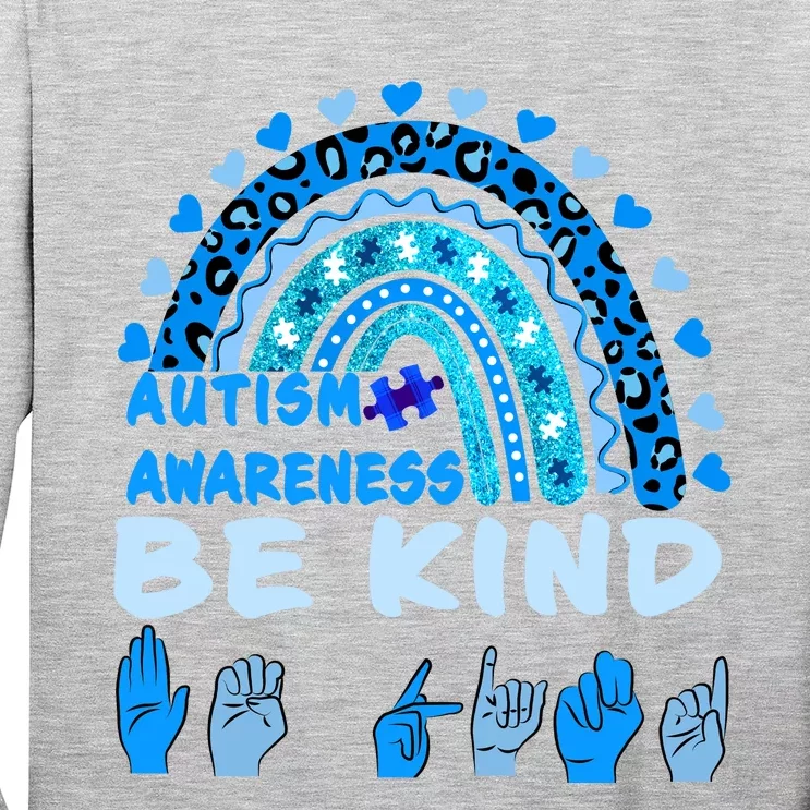 Be Kind Autism Awareness Rainbow Trendy BoHo Rainbow Leopard Print Long Sleeve Shirt