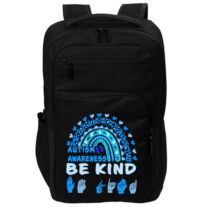 Be Kind Autism Awareness Rainbow Trendy BoHo Rainbow Leopard Print Impact Tech Backpack