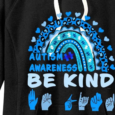 Be Kind Autism Awareness Rainbow Trendy BoHo Rainbow Leopard Print Women's Fleece Hoodie