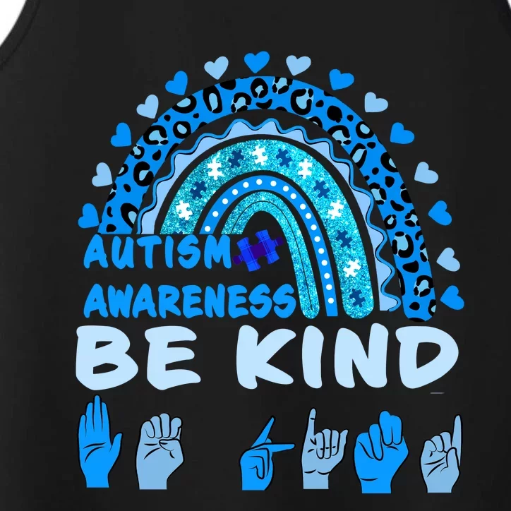 Be Kind Autism Awareness Rainbow Trendy BoHo Rainbow Leopard Print Performance Tank