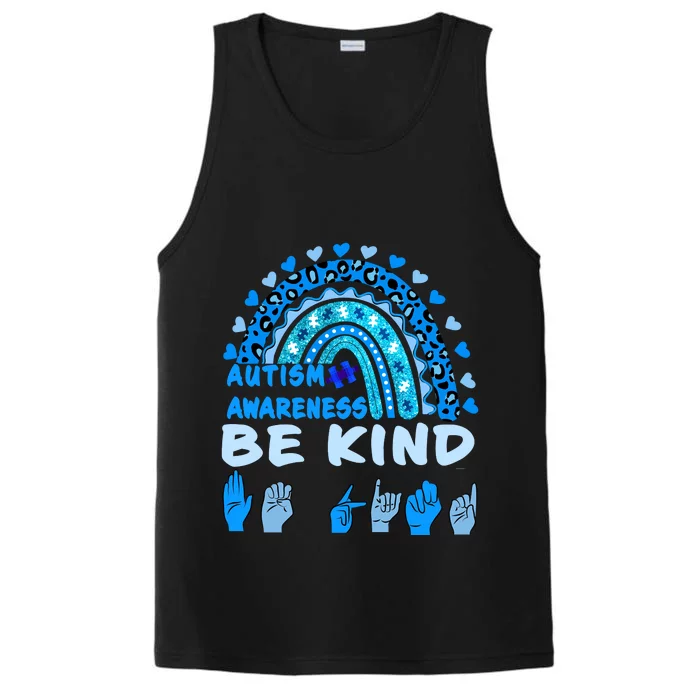 Be Kind Autism Awareness Rainbow Trendy BoHo Rainbow Leopard Print Performance Tank