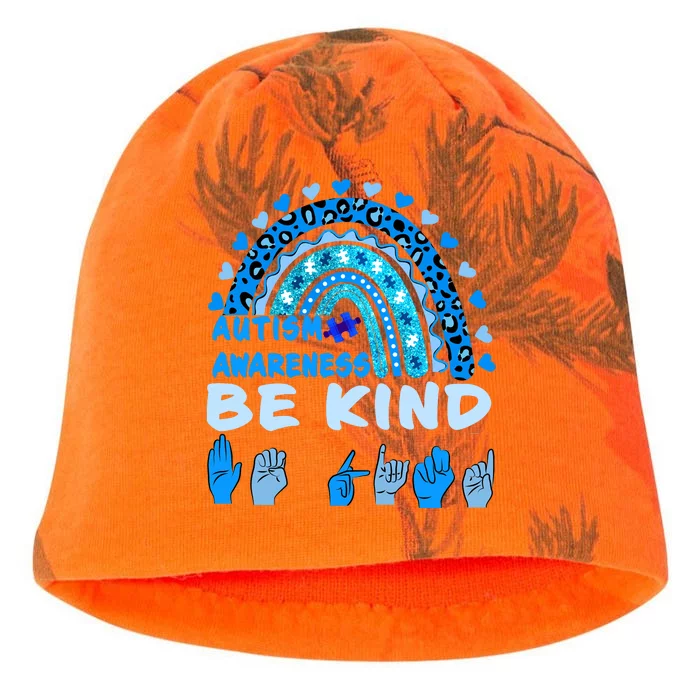 Be Kind Autism Awareness Rainbow Trendy BoHo Rainbow Leopard Print Kati - Camo Knit Beanie