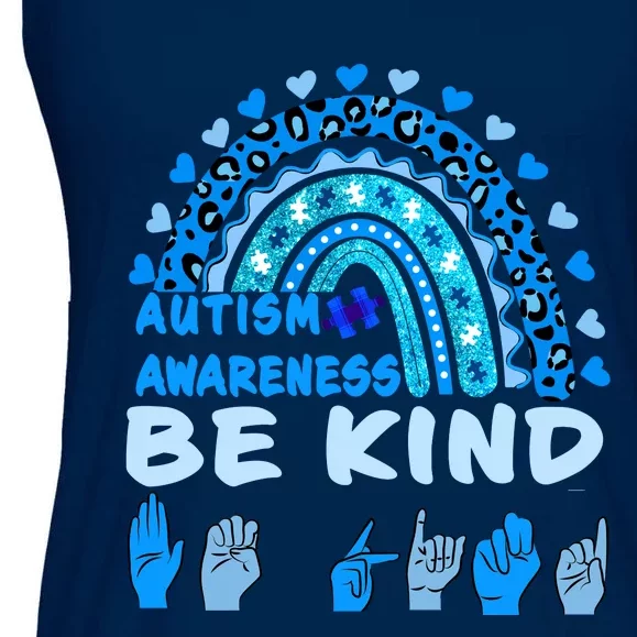 Be Kind Autism Awareness Rainbow Trendy BoHo Rainbow Leopard Print Ladies Essential Flowy Tank