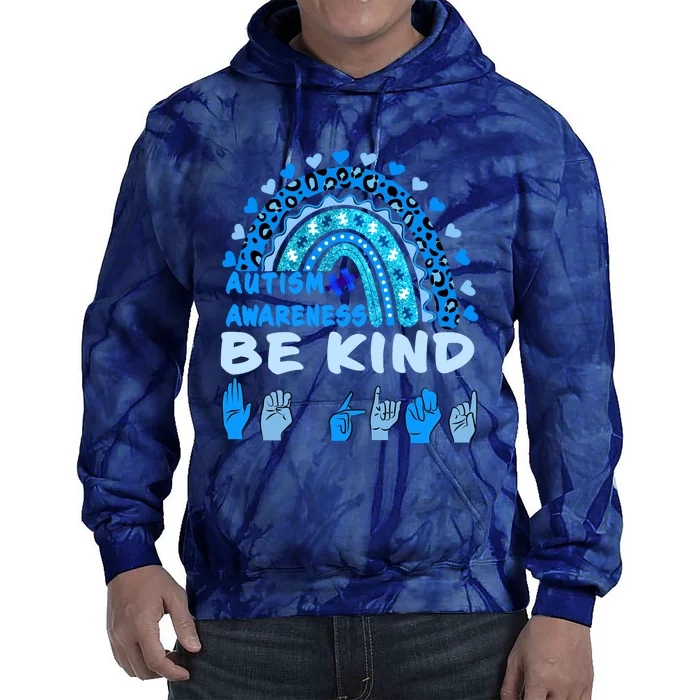 Be Kind Autism Awareness Rainbow Trendy BoHo Rainbow Leopard Print Tie Dye Hoodie