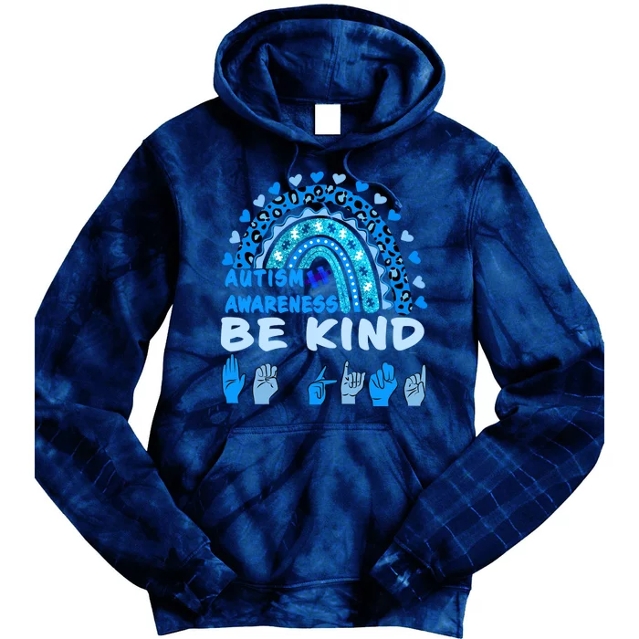 Be Kind Autism Awareness Rainbow Trendy BoHo Rainbow Leopard Print Tie Dye Hoodie