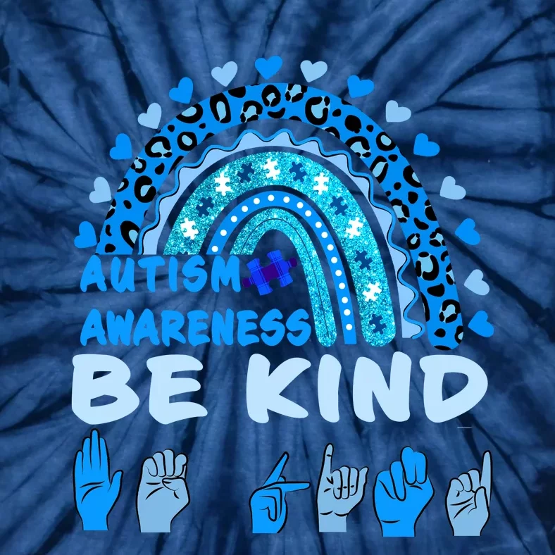 Be Kind Autism Awareness Rainbow Trendy BoHo Rainbow Leopard Print Tie-Dye T-Shirt