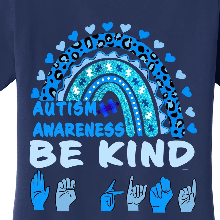 Be Kind Autism Awareness Rainbow Trendy BoHo Rainbow Leopard Print Women's T-Shirt