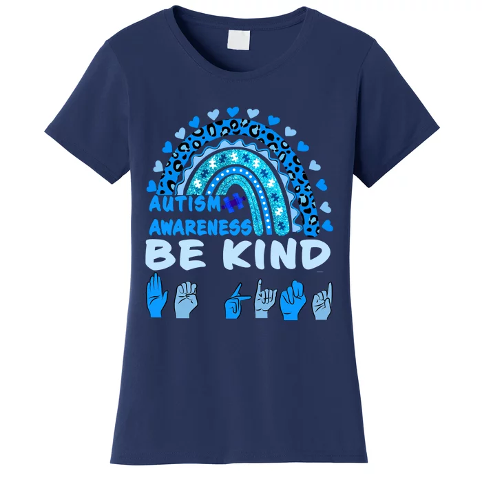 Be Kind Autism Awareness Rainbow Trendy BoHo Rainbow Leopard Print Women's T-Shirt