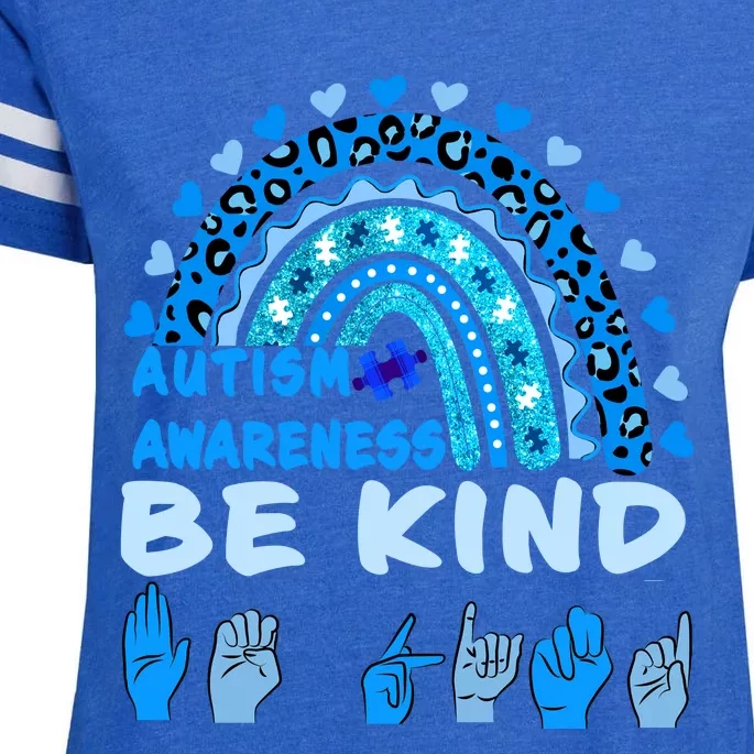 Be Kind Autism Awareness Rainbow Trendy BoHo Rainbow Leopard Print Enza Ladies Jersey Football T-Shirt