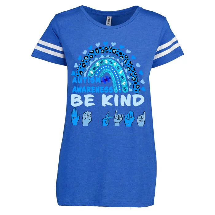 Be Kind Autism Awareness Rainbow Trendy BoHo Rainbow Leopard Print Enza Ladies Jersey Football T-Shirt