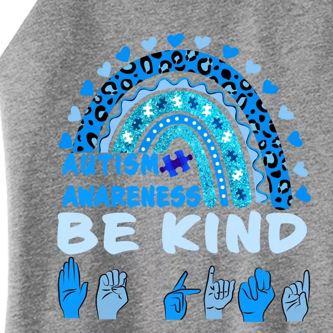 Be Kind Autism Awareness Rainbow Trendy BoHo Rainbow Leopard Print Women’s Perfect Tri Rocker Tank