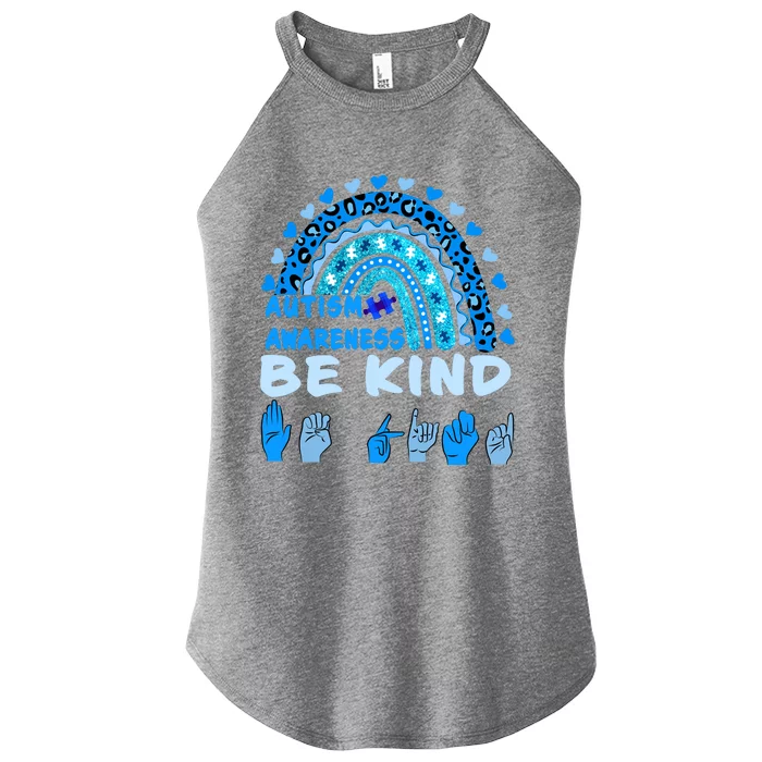 Be Kind Autism Awareness Rainbow Trendy BoHo Rainbow Leopard Print Women’s Perfect Tri Rocker Tank