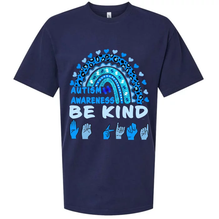 Be Kind Autism Awareness Rainbow Trendy BoHo Rainbow Leopard Print Sueded Cloud Jersey T-Shirt