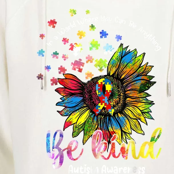 Be Kind Autism Awareness Puzzle Pieces Sunflower Autism Mom Womens Funnel Neck Pullover Hood