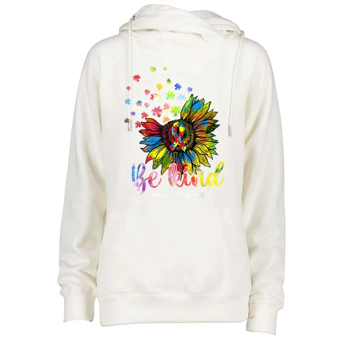 Be Kind Autism Awareness Puzzle Pieces Sunflower Autism Mom Womens Funnel Neck Pullover Hood