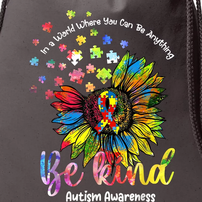 Be Kind Autism Awareness Puzzle Pieces Sunflower Autism Mom Drawstring Bag