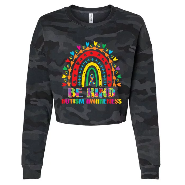 Be Kind Autism Awareness Rainbow Puzzle Piece Mom Dad Wo Cropped Pullover Crew