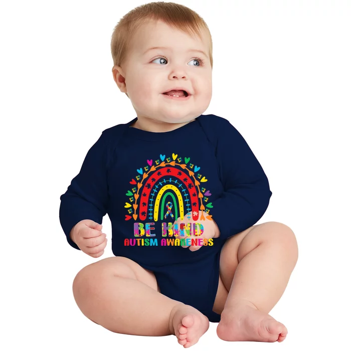 Be Kind Autism Awareness Rainbow Puzzle Piece Mom Dad Wo Baby Long Sleeve Bodysuit