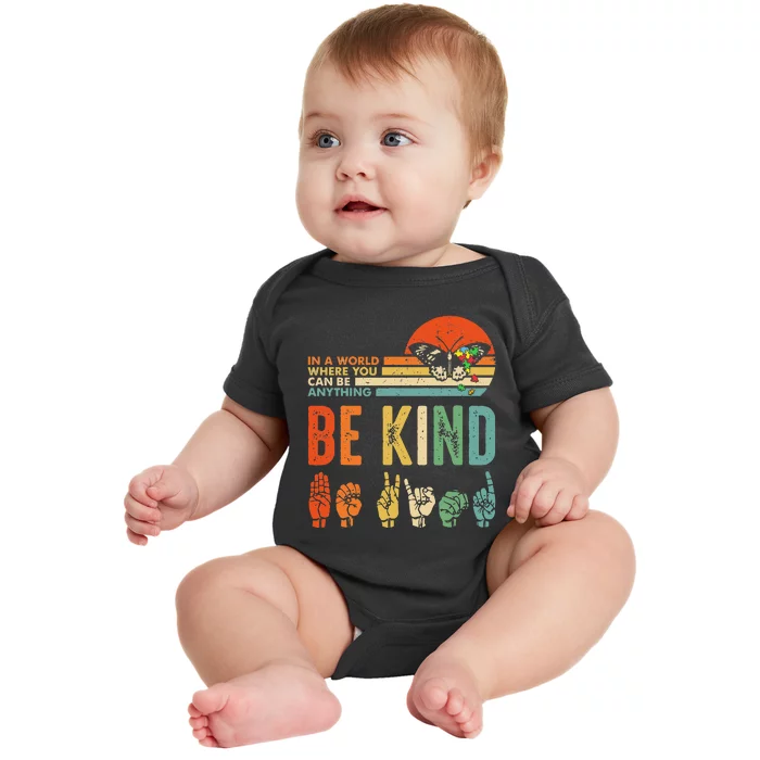 Be Kind Autism Awareness ASL Mom Teacher Kindness Baby Bodysuit