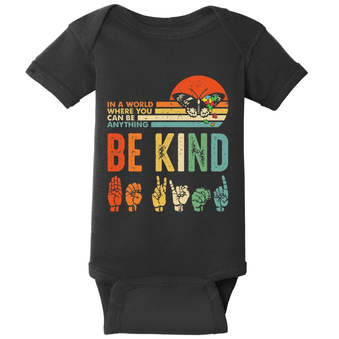 Be Kind Autism Awareness ASL Mom Teacher Kindness Baby Bodysuit