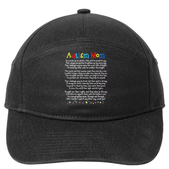 Be Kind Autism Awareness For Autism Mom 7-Panel Snapback Hat