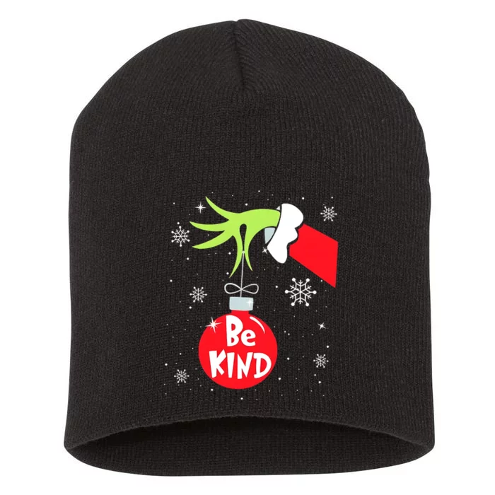 Be Kind At Anytime Teacher Jingle Ball Christmas Grinchmas Short Acrylic Beanie