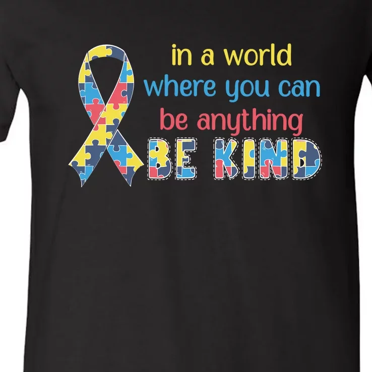 Be Kind Autism Awareness Kindness Puzzle Ribbon Gift V-Neck T-Shirt