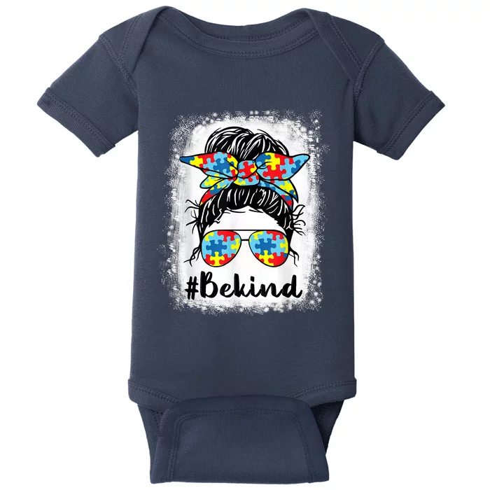 Be Kind Autism Awareness Messy Bun Girl Tees Baby Bodysuit