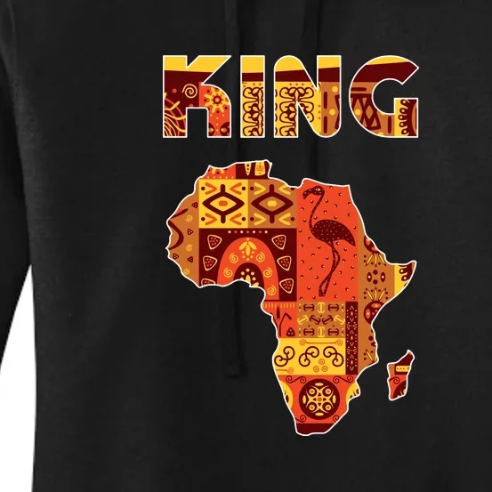 Black King African Art Pattern Africa Map Black Pride Couple Matching Women's Pullover Hoodie