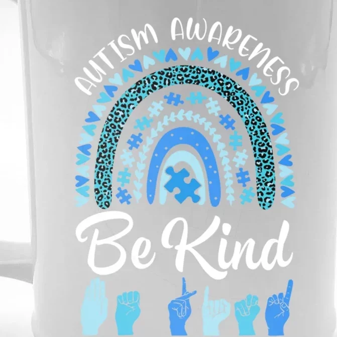 Be Kind Autism Awareness Sign Language Puzzle Piece Rainbow Gift Front & Back Beer Stein