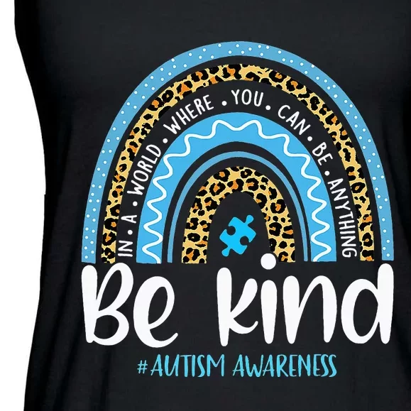 be kind autism awareness leopard rainbow puzzle Ladies Essential Flowy Tank