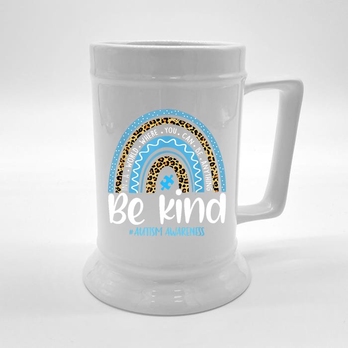 Be Kind Autism Awareness Leopard Rainbow Choose Kindness Front & Back Beer Stein