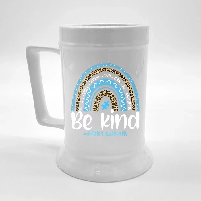 Be Kind Autism Awareness Leopard Rainbow Choose Kindness Front & Back Beer Stein