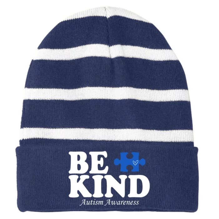 Be Kind Autism Awareness Puzzle Striped Beanie with Solid Band