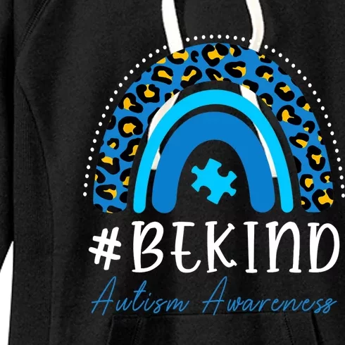 Be Kind Autism Awareness Girls Leopard Rainbow Print Women's Fleece Hoodie