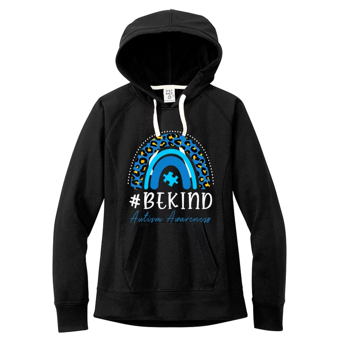 Be Kind Autism Awareness Girls Leopard Rainbow Print Women's Fleece Hoodie