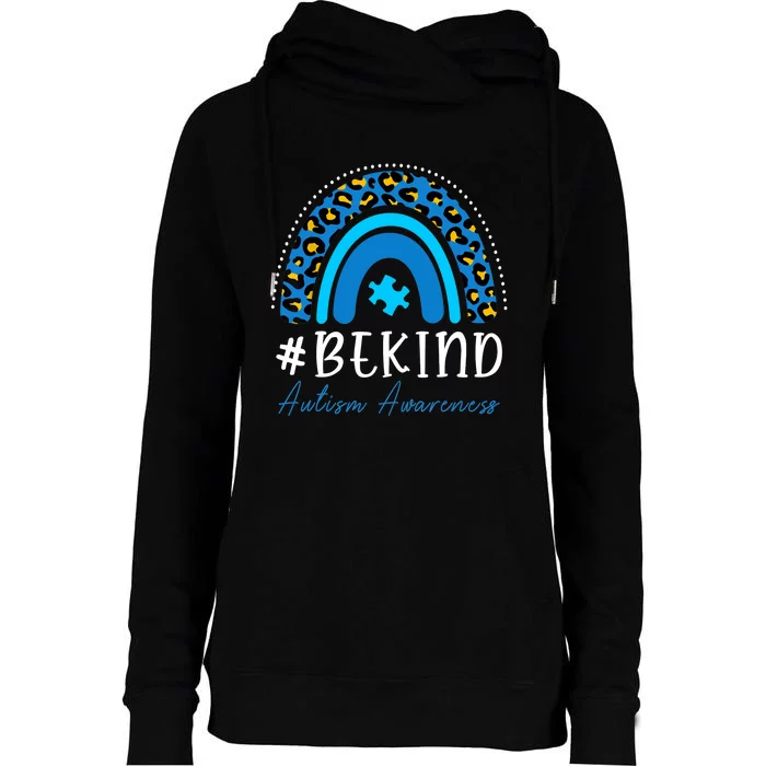 Be Kind Autism Awareness Girls Leopard Rainbow Print Womens Funnel Neck Pullover Hood